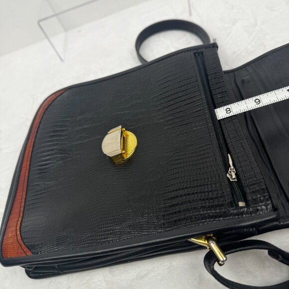 D.Brew Genuine Alligator Exotic Leather #B084A000408 Black Brown Shoulder Bag - Picture 6 of 16